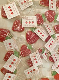 strawberry shortbreads are wrapped in cellophane and tied with twine ribbons