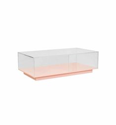 a clear plastic box with pink bottom