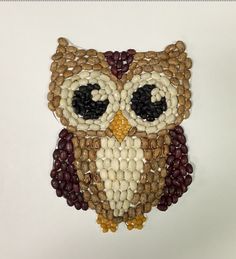 an owl made out of beads and nuts