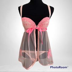 Victoria's Secret Set Babydoll/Underwear Set Perfect For Valentines Day Pink Mesh Lined With Satin Embroidery Detail On Cups Top Size 34d Bottoms Size M New Without Tags Chemise, Satin Embroidery, Victorias Secret Set, Satin Bow, Satin Bows, Pink Satin, Embroidery Details