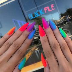 23 Pretty Ways to Wear Rainbow Nails This Summer | StayGlam Neon Nails, Summer Neon Nails, La Nails, Nail Bed, Manicure At Home, Nail Bar, Art Model, Mani Pedi, Nails On Fleek