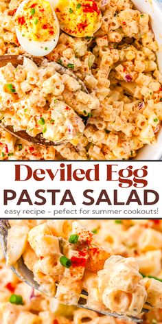 a serving bowl of deviled egg pasta salad with a fork taking a bite of it Dinner For When Its Hot Out, Quick And Easy Cold Lunch Ideas, Chicken Recipes For Gerd Diet, Family Of 3 Dinner Ideas, Cold Food Meal Prep Ideas, Saurcraught Recipes, Lunch Catering Menu Ideas, What Should I Make For Dinner Tonight, Meal Prep Meals For The Week