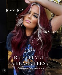 Velvet Hair Color, Red Velvet Hair Color, Red Velvet Hair, Red Blonde Hair, Money Piece, Dyed Hair Inspiration, Different Hair Types, Edgy Hair