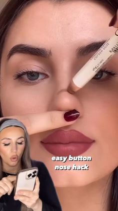 By: @makeupby_elliee Makeup Button Nose, Natural Button Nose, Best Makeup For Square Face, How To Contour Nose With Eyeshadow, Eye Shadow Natural Look, Contour Nose Makeup, Makeup Looks For Denim Outfit, Make Up Nose Contour, Contour Makeup For Beginners Nose