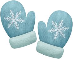 two blue mittens with white snowflakes on them