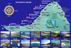 a map of the north shore with pictures of various locations and their names on it