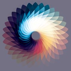 an abstract image with many colors and shapes in the shape of a spiral, on a gray background