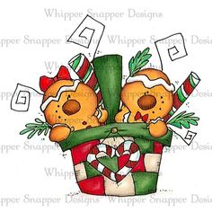 two teddy bears in a christmas basket with candy canes