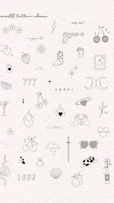 the back side of a white paper with black ink on it and various symbols in different shapes