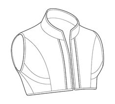 a drawing of a jacket with zippers on the chest and collar, in black and white