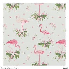 pink flamingos and flowers on a white background