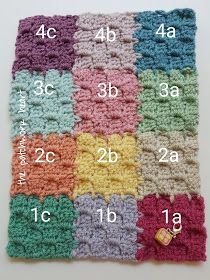 the crocheted square is shown with numbers on it