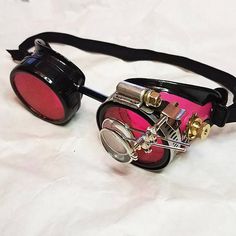 Pink, Gothic, Steampunk Goggles, Steam Punk, Aviator Goggles, Welding Goggles, Steam Punk Goggles, Fallout, Sunglasses, Victorian Dieselpunk, Airship Captain, Goth Corsets, Latest Mens Wear, Pink Lenses, Fashion Goth, Steampunk Goggles, Diesel Punk, Cool Glasses