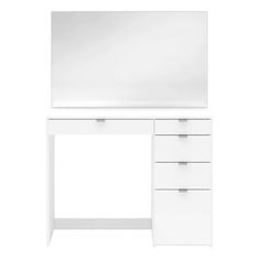 a white desk with two drawers and a mirror