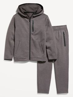 Made to keep up with all their shenanigans.  Online exclusive! Two-piece set includes Dynamic Fleece hoodie and matching jogger sweatpants.  Built-in hood, with standing collar.  Long sleeves, with contrasting banded trim (in select colors).  Vertical zippered chest pocket at left, with breathable mesh pocket lining and light-reflecting trim.  Hand-warming pockets at front, with light-reflecting bar tacks.  Full-length zip front from hem to chin.  Matching jogger sweatpants have elasticized wais Boys Joggers, Sweatpants Set, Standing Collar, Jack Black, Jogger Sweatpants, Black Charcoal, Fleece Hoodie, Chest Pocket, Stand Collar