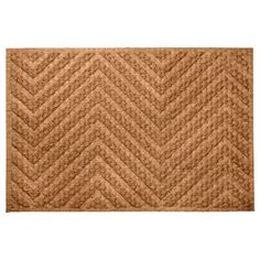 a brown door mat with chevrons on the front and bottom, in an angled pattern