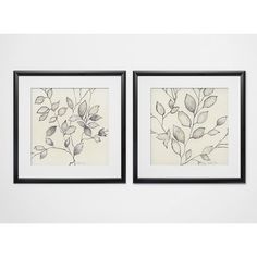 two framed art pieces with leaves on them