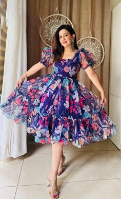 Ruffle Frock For Women, Frocks For Women Party, Frock For Teens, Organza Midi Dress, Long Frock Designs