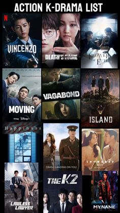 the action k - drama list is shown in this image, and it's all different