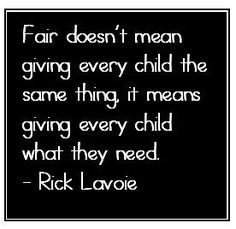 a black and white photo with the words, fair doesn't mean giving every child the same thing it means giving every child what they need