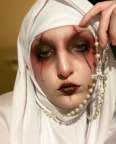 Satanic Halloween Makeup, Goth Nun Makeup, Nun Halloween Costumes Makeup, Satanic Costume, Nun Costume Makeup, Nun Makeup Halloween, Scary Nun Makeup, Satanic Makeup, Supernatural Makeup