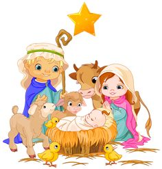 christmas nativity scene with baby jesus in the mangerm surrounded by his family