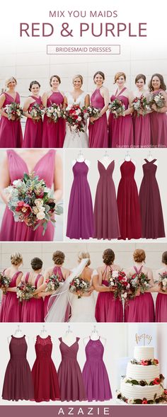 the bridesmaid dresses are all different colors