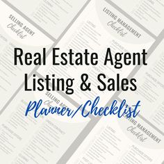 the real estate agent listing and sales planner checklist with text overlaying it