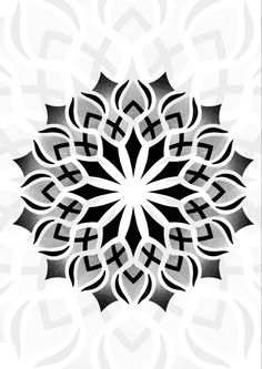 a black and white flower design on a white background with an intricate pattern in the middle