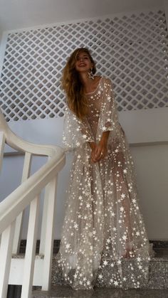 Fairytale Ethereal Dream Elegant Modern Long Sleeve Wedding Dress with Stars – Boom Blush Counting Stars, Wedding Dress With Stars, Dress With Stars, Fairytale Wedding Dress, Bohemian Gown, Cristian Dior, Glow Stars, Brittany Snow, Taylor Swift Outfits