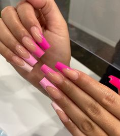 Pink Nails French Tip Coffin, French Pink Nails Acrylics, Pink French Tip Nails Acrylics Long, Pink French Tip Nails Coffin, Pink Tip Acrylic Nails, Pink French Tip Nails Acrylics, Pink French Tip Acrylics, Pink Acrylic Nails Designs, Pink French Tip Acrylic Nails
