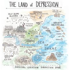 Depression Map - by Uneasy Toast -  - Imgur Coping Skills, Montag Motivation, Mental And Emotional Health, Therapy Activities, Health Awareness, Social Work, Mental Health Awareness, Art Therapy, Emotional Health