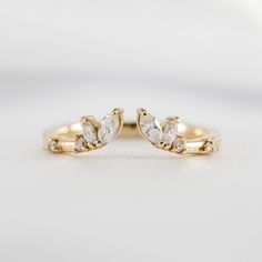 The Claire Marquise Diamond Open Wedding Ring | Lisa Robin#color_18k-yellow-gold Marquise Engagement Rings, Asymmetrical Engagement Ring, Marquise Eternity Band, Diamond Shaped Engagement Ring, Double Wedding Bands, Marquise Wedding Ring, Marquise Shape Diamond, Future Engagement Rings, Oval Diamond Engagement