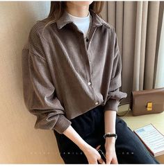 Single Breasted Solid Button Corduroy Shirt – Tomscloth Shirt Over Dress Outfit, Women Aesthetic, Corduroy Shirt, Outfits Indie, Elegant Casual, Y2k Aesthetic Outfits, Casual Office, Shirts Women, Office Casual