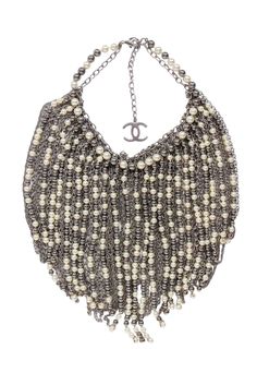 Current Boutique-Chanel - Silver Chain & Faux Pearl Large Fringe Necklace Haute Couture, Couture, Fierce Jewelry, Glam Rock Style, Chanel Necklace, Girly Bags, Fashion Portfolio, Fringe Necklace, Pearl Design
