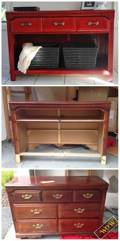 the before and after shots of an old dresser