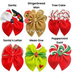 Gingerbread, Tree Cake, Peppermint Swirl and Santa Neoprene Bubble Sailor Hair Bows These soft, Christmas characters and shapes neoprene sailor bows can be quickly cut and assembled for a trendy holiday season bow. They're ideal for easy at-home styling, individual use, or even resale. These bows include Santa, the Mean One, a gingerbread man and other Christmas elements. Get creative and add a splash of color to your look with these low-maintenance bows – perfect for this upcoming festive seaso Diy Christmas Hair Bows, Christmas Hair Bows Diy, Hair Bows Diy Ribbon, Christmas Shapes, Gingerbread Tree, Spring Crafts Preschool, Soft Christmas, Christmas Hair Accessories, Crafts Preschool