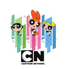 the powerpuff girls cartoon network logo with stars and stripes in the back ground