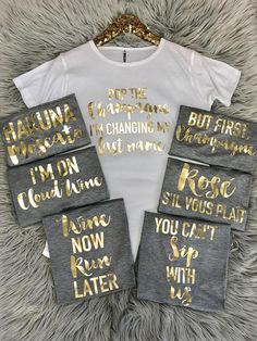 four t - shirts with gold foil on them and the words i'm changing my name