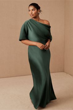 Pryce Off-the-Shoulder Column Dress - BHLDN Mother Of Bride Emerald Green Dress, Satin Mother Of The Bride Dress, Engagement Maxi Dress, One Shoulder Plus Size Dress, Off Shoulder Wedding Guest Dress, Mother Of The Groom Attire, Off The Shoulder Wedding Guest Dress, Skirt Outfit For Wedding Guest, Non Traditional Mother Of Bride Dress