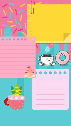 a colorful background with donuts, cupcakes and other things to do on it