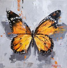 a painting of a yellow butterfly on a white background