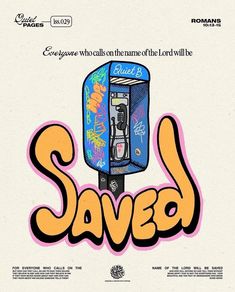 an advertisement for a vending machine with the words saved written in bold, colorful lettering