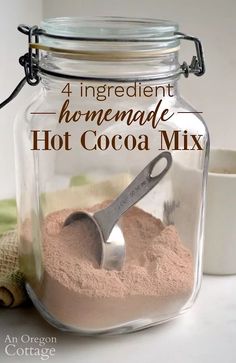 a glass jar filled with hot cocoa mix