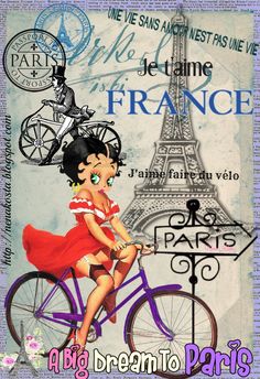 Betty Boop Poster Vintage, Collage Posters, Paris Graphic, Arte Pin Up, Vintage Scrapbook Paper, Betty Boop Quotes, Betty Boop Art, Betty Boop Pictures, Riding A Bike