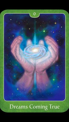 the card for dreams coming true with two hands holding a spiral in front of them
