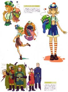 an image of some cartoon characters with different outfits and hair styles, all in various poses