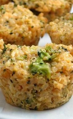 broccoli and rice muffins on a white plate