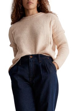 Light and lofty, this crewneck pullover sweater has pretty cable stitching, drop shoulders and romantic full sleeves. 23" length (size Medium)   Crewneck   Long sleeves   54% recycled polyester, 21% alpaca hair, 15% wool, 8% polyamide, 2% elastane   Hand wash, dry flat   Imported Alpaca Wool Sweater, Embroidered Crewneck, Madewell Sweater, Cable Sweater, Cream Sweater, Sweaters Crewneck, Full Sleeves, High Point, Sweater Sleeves