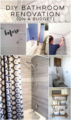 bathroom remodel on a budget with pictures and text that says diy bathroom renovation on a budget